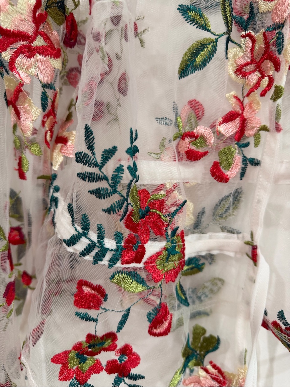 PrettyLittleThing White Sheer Floral Embroidered Tie-Front Cardigan - Picture 4 of 7